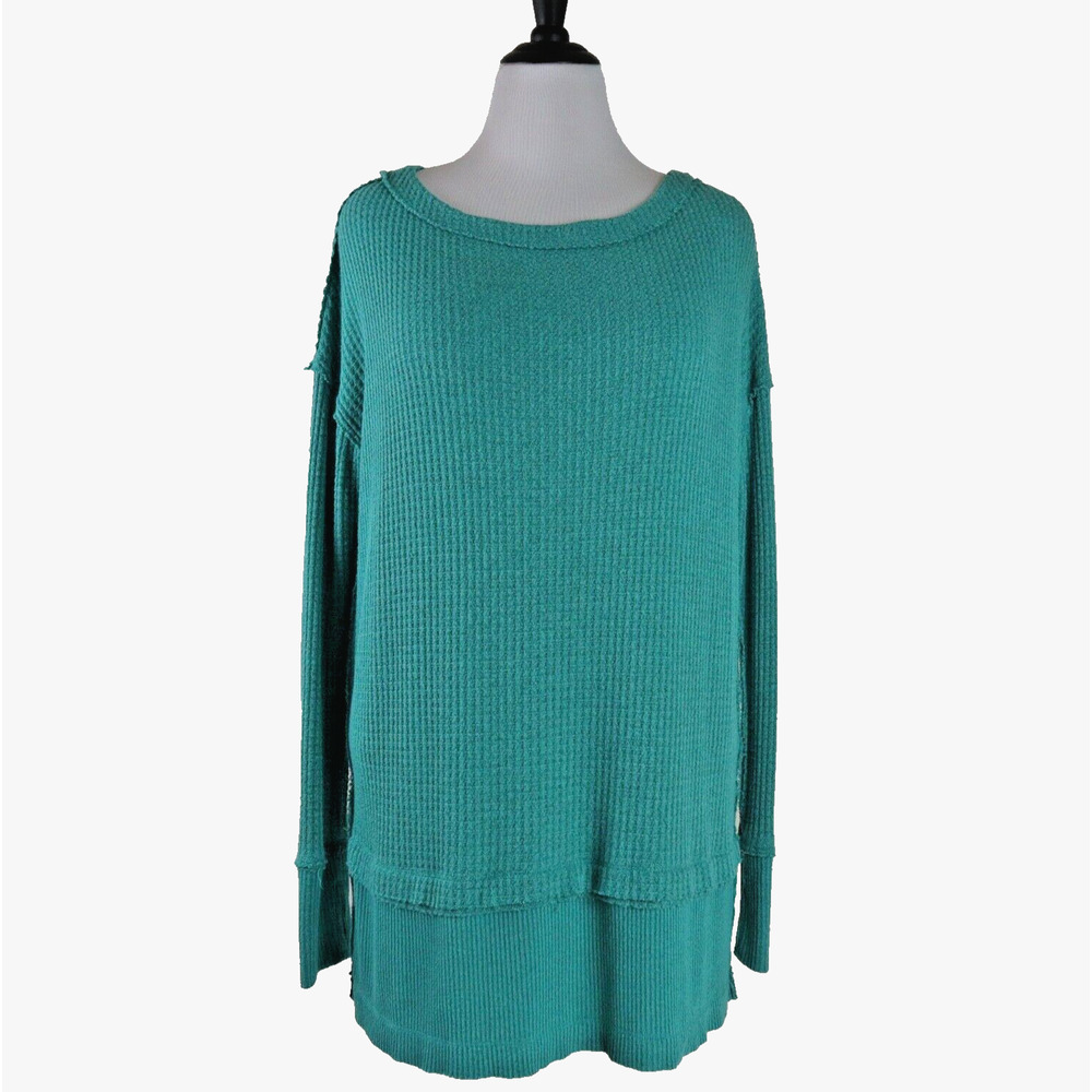 Free People Size S Oversize North Shore Thermal Tunic Shirt Aqua Green - Picture 3 of 12